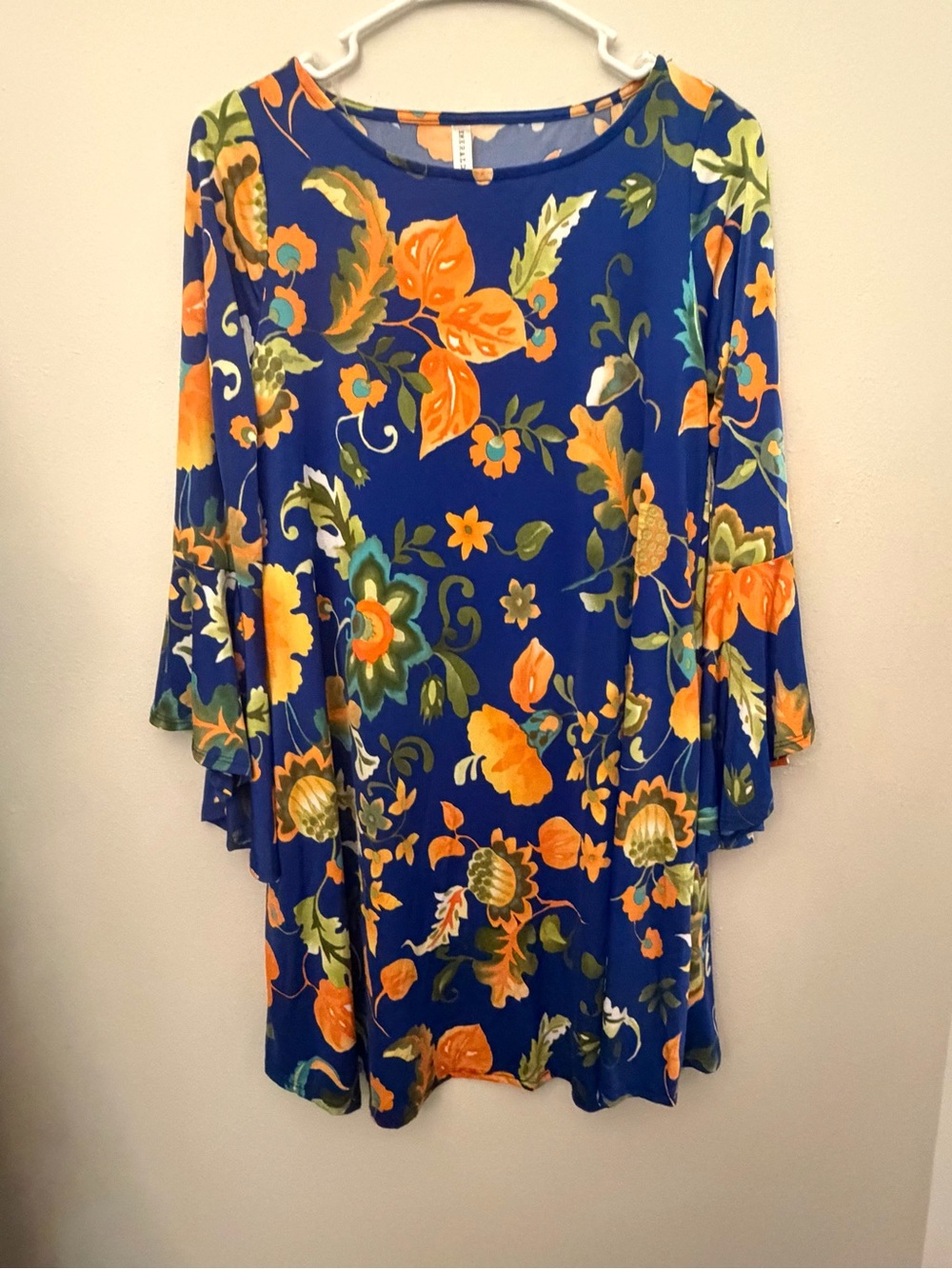 Emerald Royal Blue Long Bell Sleeve Floral Dress